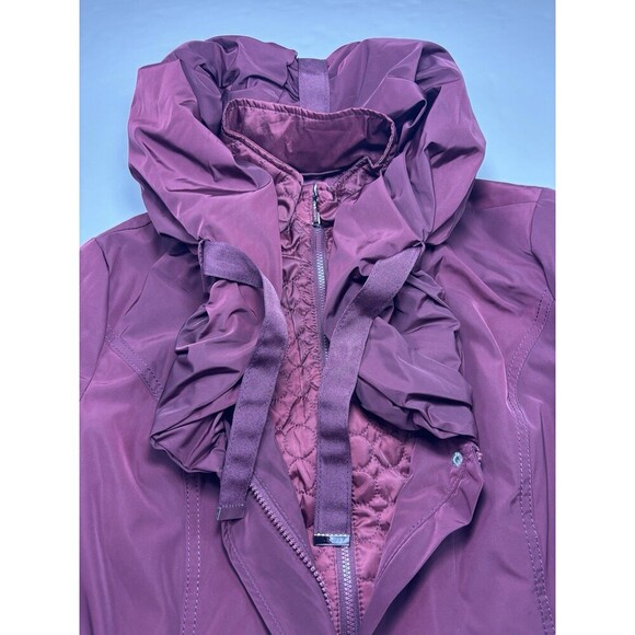 Laundry by Shelli Segal Parka Coat Jacket Burgundy Medium Hooded Quilted - Picture 15 of 16